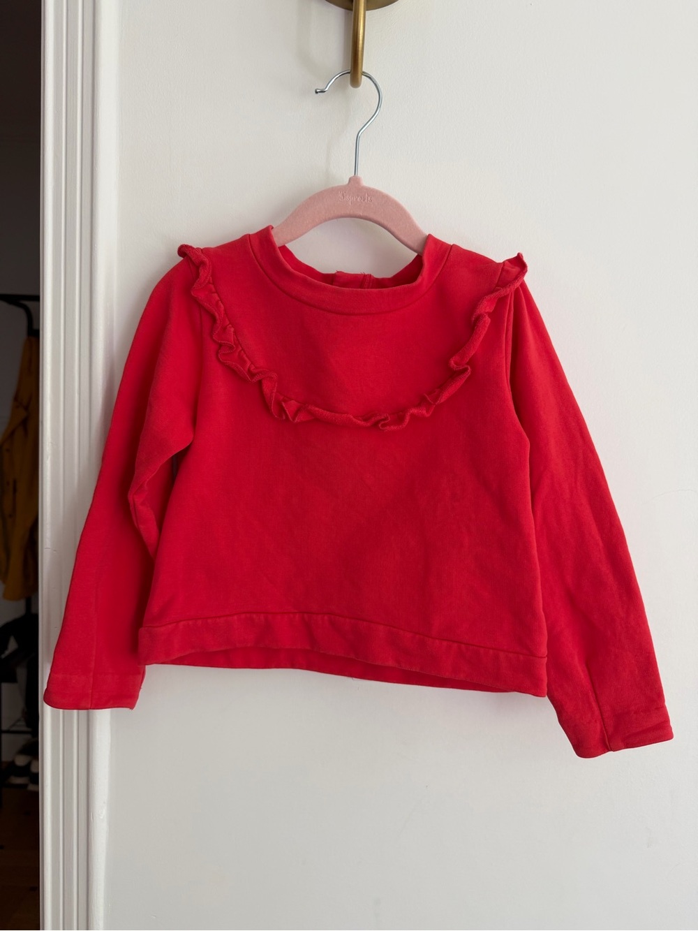 Jacadi Girls Red Ruffle Crewneck Top size 6A